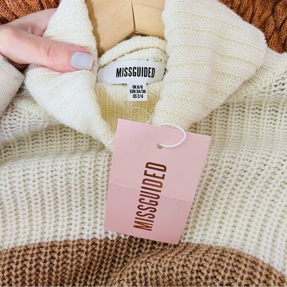 Missguided Cropped Colorblock Knit Turtleneck Sweater Tan Neutral Fall XS 2/4 - Picture 6 of 8